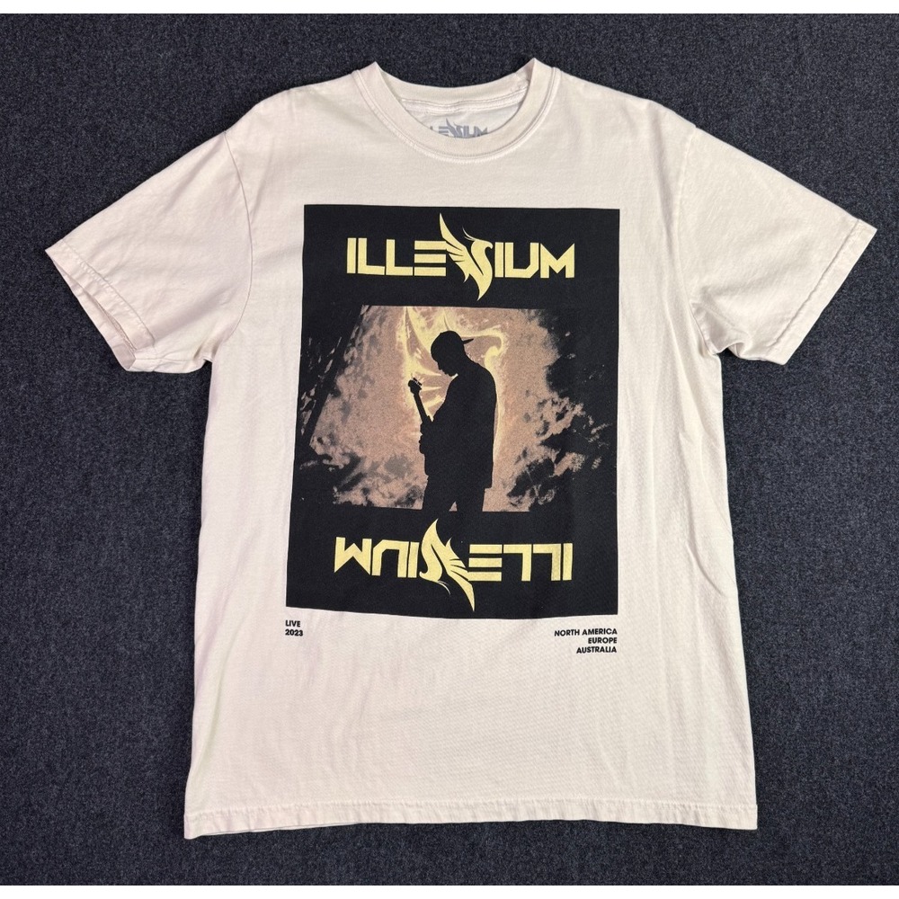 ILLENIUM Live 2023 Tour Sided T-Shirt Concert Merch Mens Size Med Cream EDM